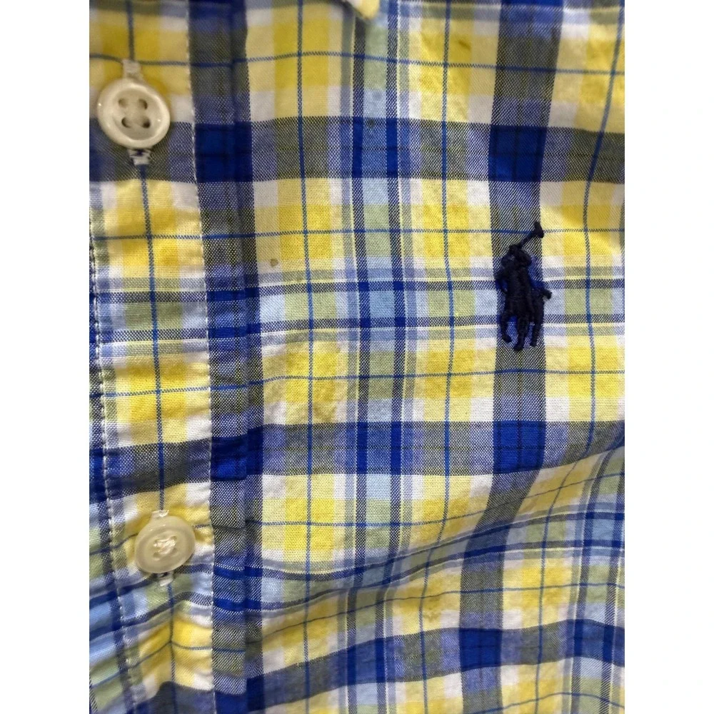 Ralph Lauren Boys 18M Yellow Blue‎ Plaid Button Down Shirt Long Sleeve Pony Logo